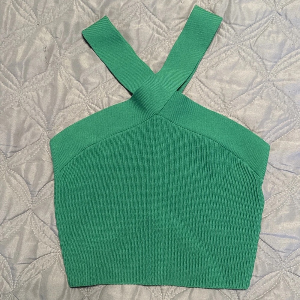 Aritzia Babaton sculpt knit Green Ribbed Crop Tank Top
